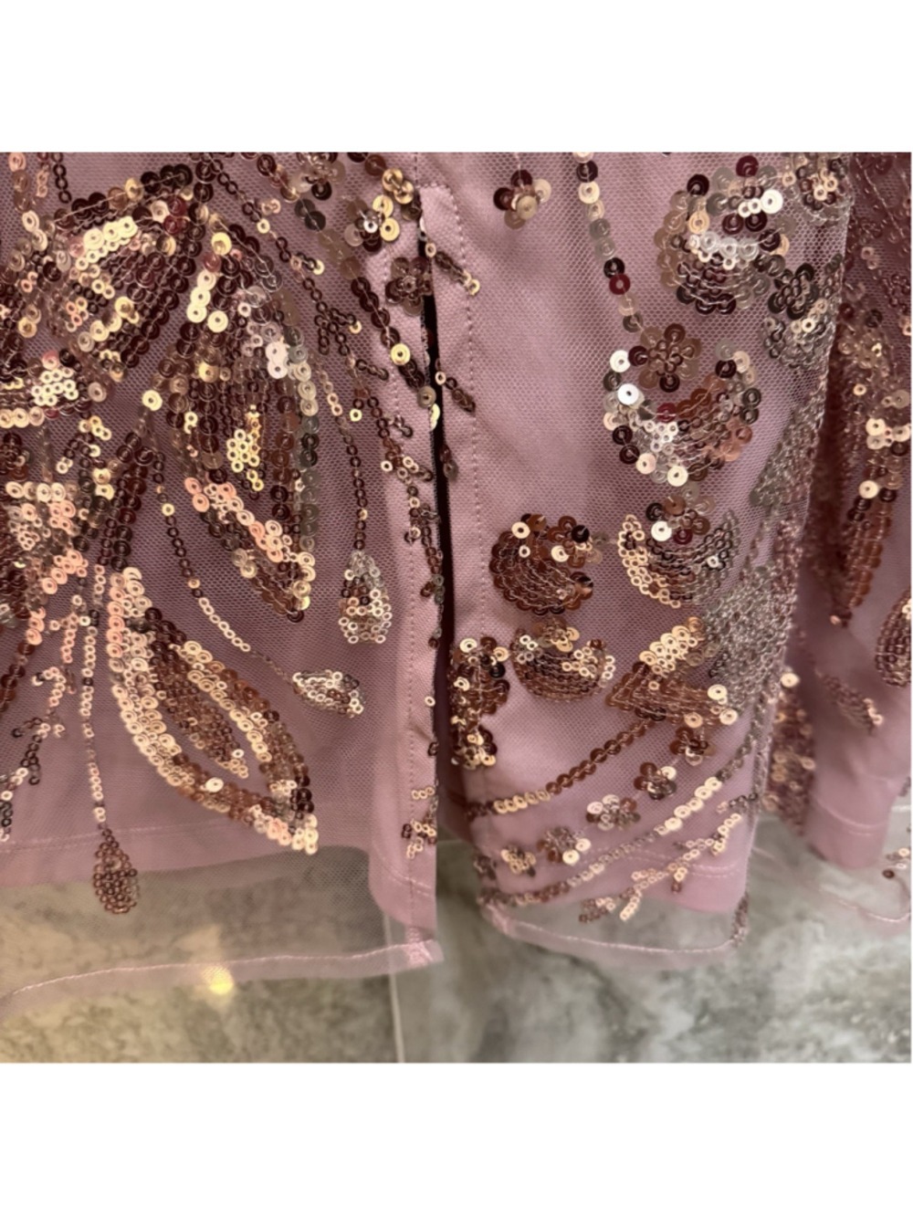 Adrianna Papell Pink Sequin Blouson Sleeve Sheath Cocktail Dress Wedding - Picture 9 of 9